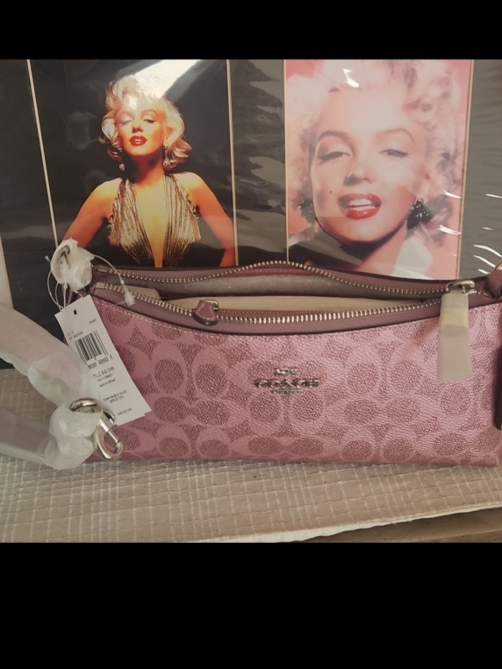 Coach Charlotte Pink Metallic Bag And Card Case New